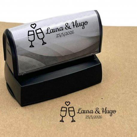 Tampon Mariage Personnalisé Champagne 14 x 38 mm